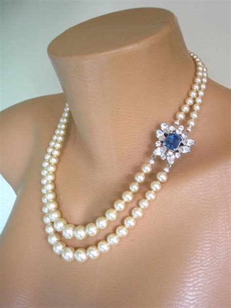 Vintage Two Strand Pearl Necklace With Side Clasp Vintage Bridal Pearls Strand Pearls