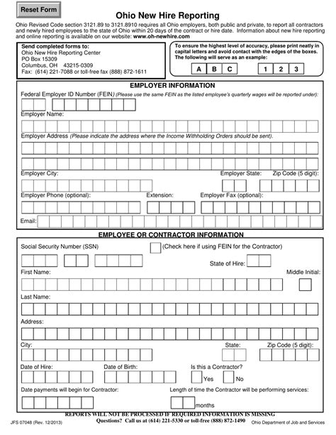 Ohio New Hire Reporting Form Fillable Printable Forms Free Online