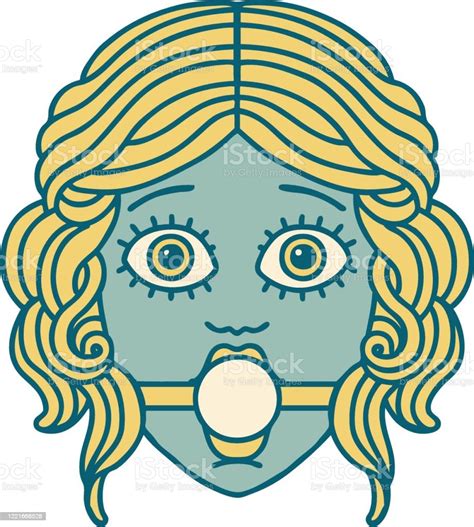 Tattoo Style Icon Of Female Face With Ball Gag Stock Illustration