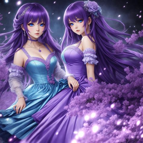 Two Purple Hair Anime Girls With Lavender Flowers By Futuristartist On