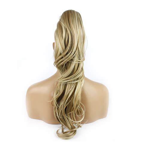 Ponytail Clip In Hair Extensions Blonde Mix 18613 Reversible 4 Claw