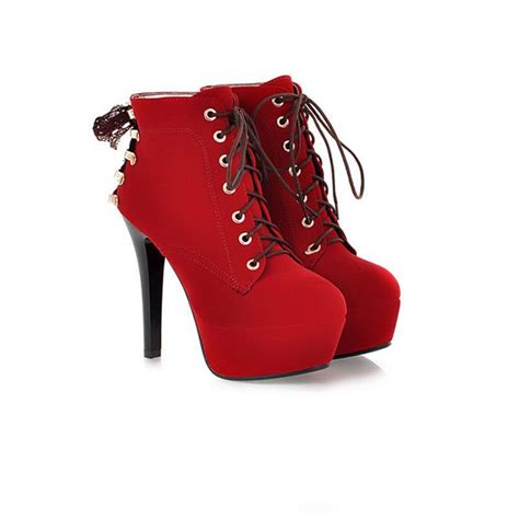 sexy winter stiletto heel lace up boots red heel boots heeled lace up boots fur ankle boots