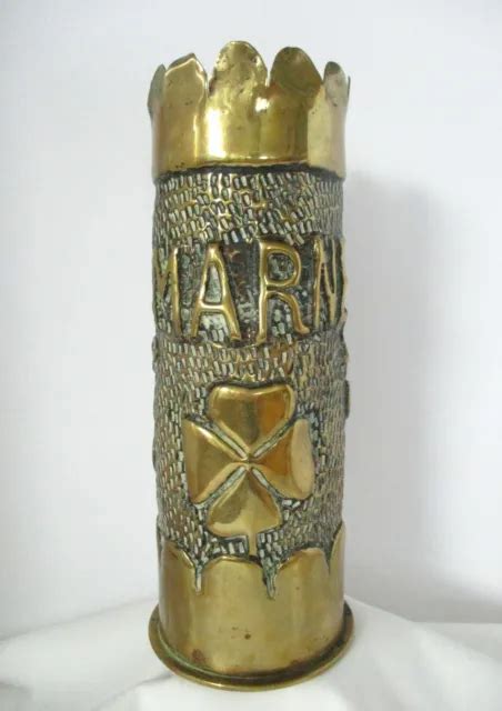 Antique Ww1 Trench Art 9 Artillery Shell Brass 1918 Marne Argonne