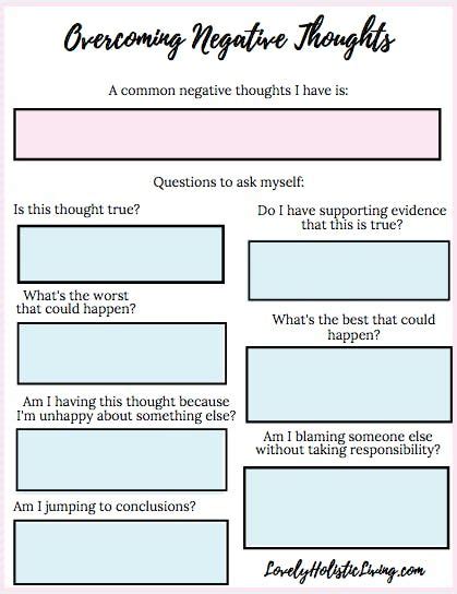 How To Overcome Negative Thoughts And Be More Positive Free Worksheet