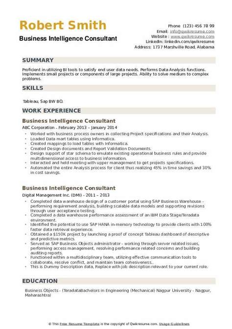 But the content of your cv, or curriculum vitae, is at least as important! Business Intelligence Consultant Resume Samples in 2020 ...