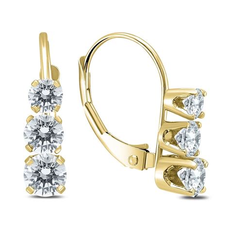 150 Ct Three Stone Diamond Drop Earrings Leverback Earrings Etsy