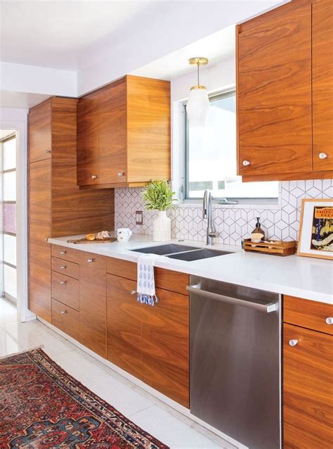 Match Grain Wood Cabinets Modern Kitchen Remodel Mid Century Modern