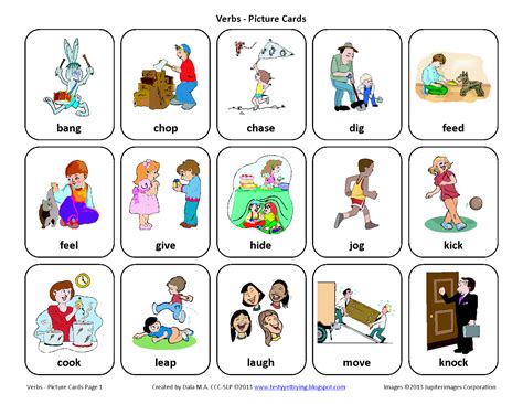 Testy Yet Trying Verbs Free Speech Therapy Picture Cards Verbs Speech
