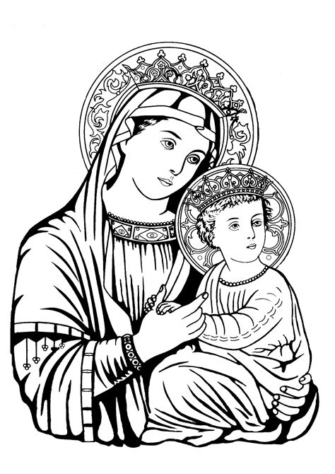 Image Colouring Virgin Mary With Baby Jesus 05 صورة تلوين القديسة