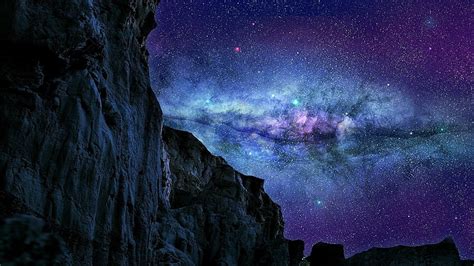 Hd Wallpaper Black Mountain Milky Way Stars Lake