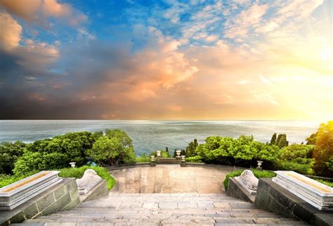 Scenery Photography Backdrops Staircase By Sea Landscape Background Sale