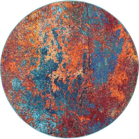 Nourison Celestial Atlantic 4 Ft X 4 Ft Abstract Contemporary Round