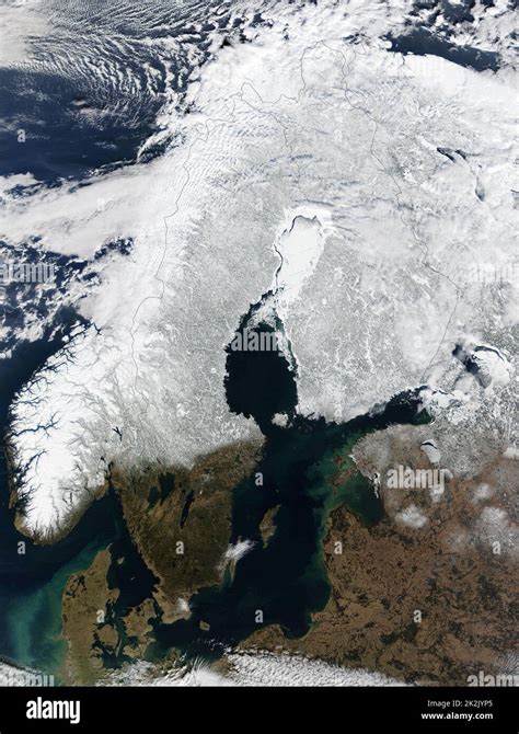 Scandinavia Photographed In Winter From A Satellite Orbiting The Earth