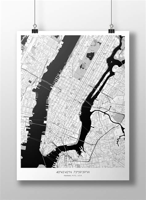 Manhattan Map Poster Bw 18x24 New York City 0 Manhattan Map City