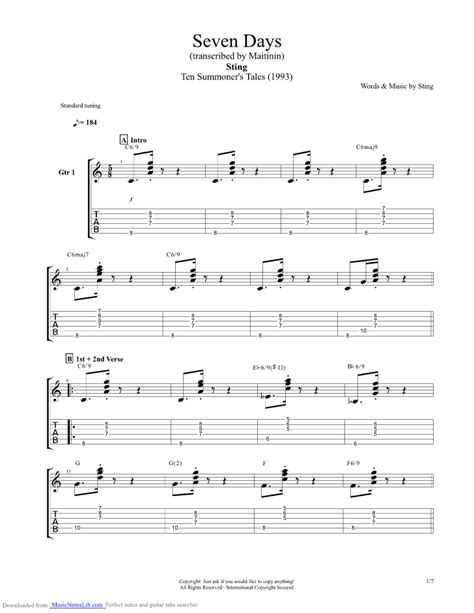 Seven Days Guitar Pro Tab By Sting