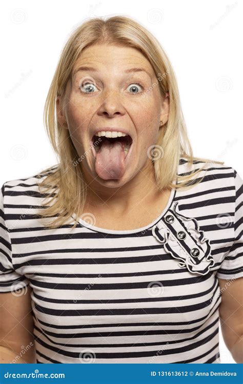 Beautiful Woman With Tongue Sticking Out Close Up Stock Photo Image
