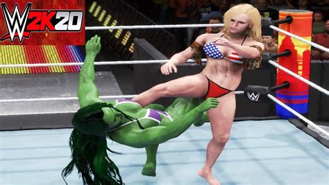 She Hulk V Tina Armstrong Wwe 2k20 Beach Party Extreme Rules Match Youtube