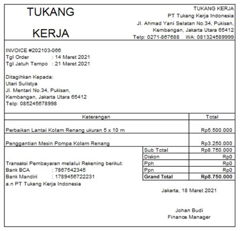 Contoh Invoice Tagihan Jasa Konsultan Homecare