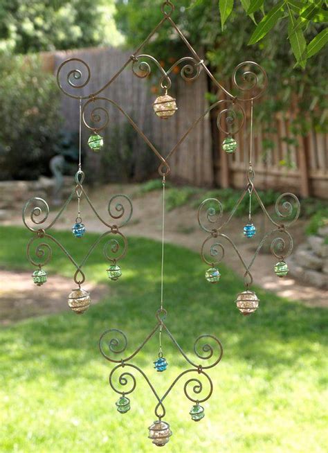 Solid Copper Peach Green Blue Crakled Glass Mobile Suncatcher Handcrafted Diy Wind Chimes