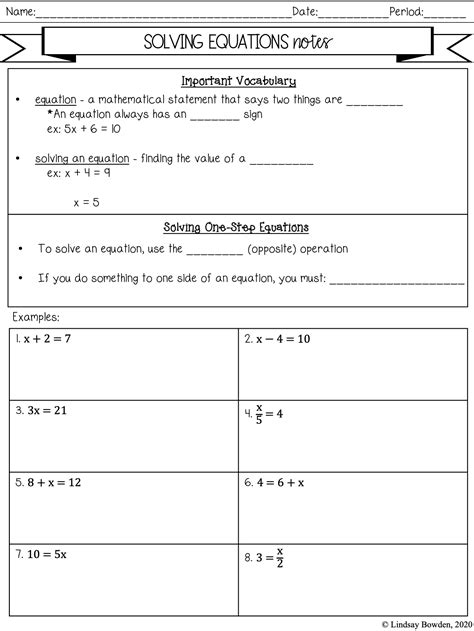 Solve Equations Worksheet Worksheets For Kindergarten