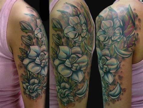 Magnolia Flowers Tattoos On Half Sleeve Magnolia Tattoo