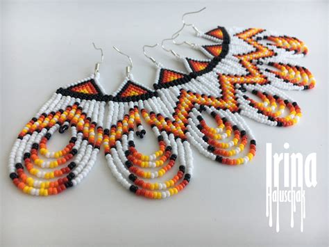 White Native American Style Beaded Earrings Seed Bead Earrings Etsy