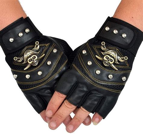 Skull Gloves Leather Skeleton Motorcycle Cross Racing Gloves Half