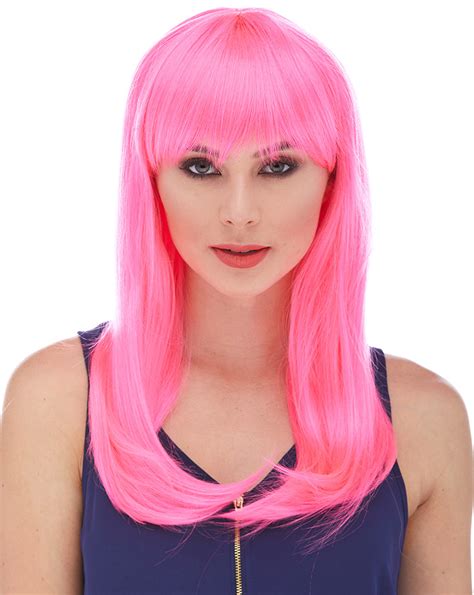 Hot Pink Long Straight Wig With Bangs Classy