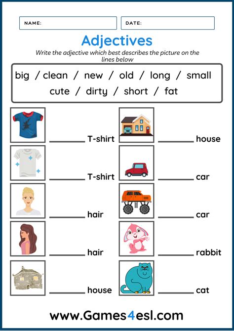 Printable Adjective Worksheets