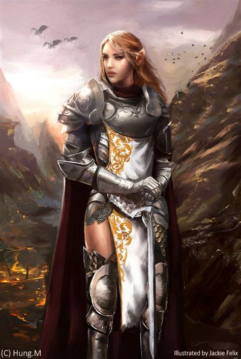 F High Elf Paladin Plate Armor Cloak Sword Mountain Valley Hills Forest