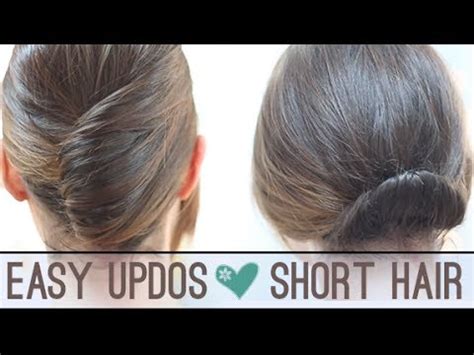 Take the left section and loop it over the right section 3 times. Easy updos for short hair - YouTube