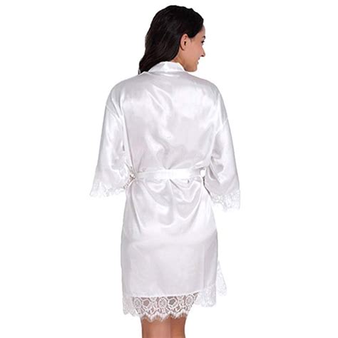 Personalised Plain Satin Bridal Robe Lace White