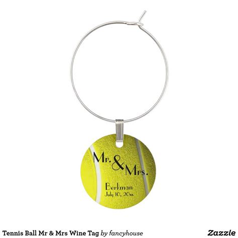 Tennis Ball Mr And Mrs Wine Tag Wine Glass Charm Personalized Initials