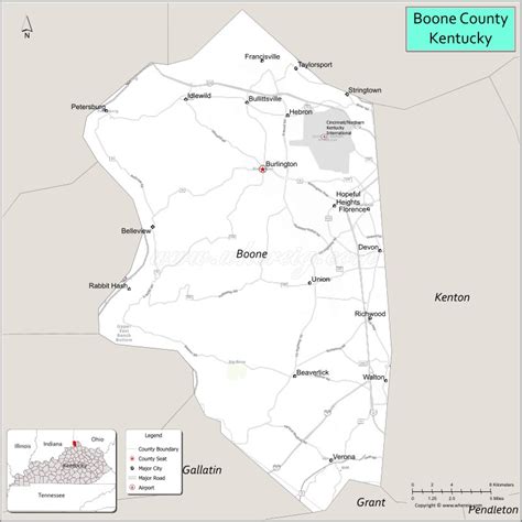 Map Of Boone County Kentucky Showing Cities Highways And Important