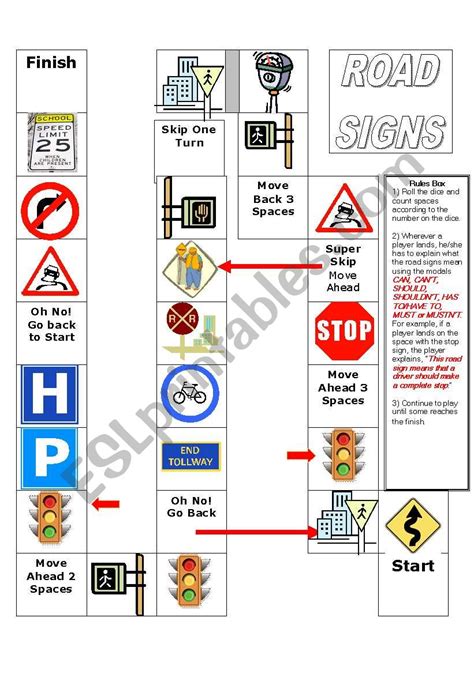 Road Signs Board Game Esl Worksheet By Annagonzalez
