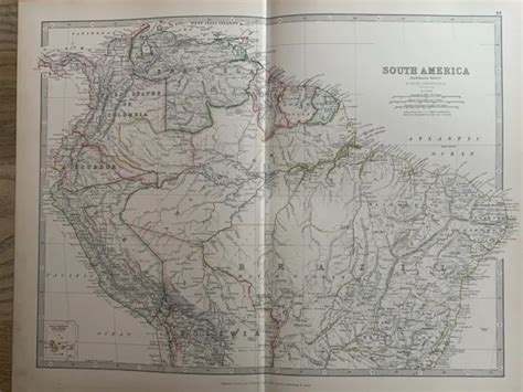 1886 South America North Antique Hand Coloured Map By Johnston 134