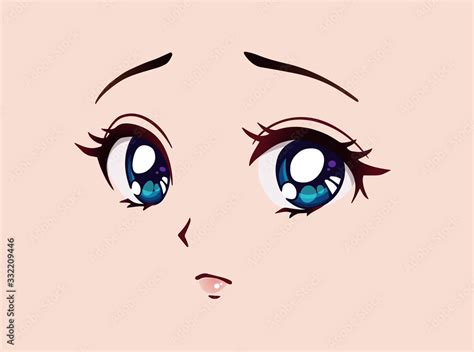 Sad Anime Face Manga Style Big Blue Eyes Little Nose And Kawaii Mouth