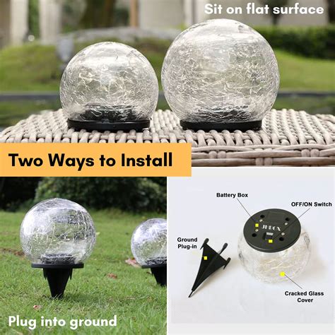Jhbox Solar Globe Lights Outdoor Cracked Glass Led Ball Light 20 Leds