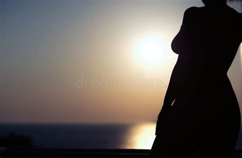 silhouette de fille nue sur le fond de coucher du soleil image stock image du fuselage sunset