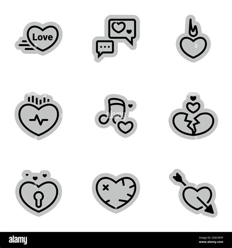 Icons For Theme Heart Love Relationship Vector Icon Set White