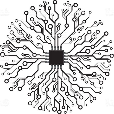 Vector Circuit Board Circle Abstraction With Chip In Centre Tatuagens