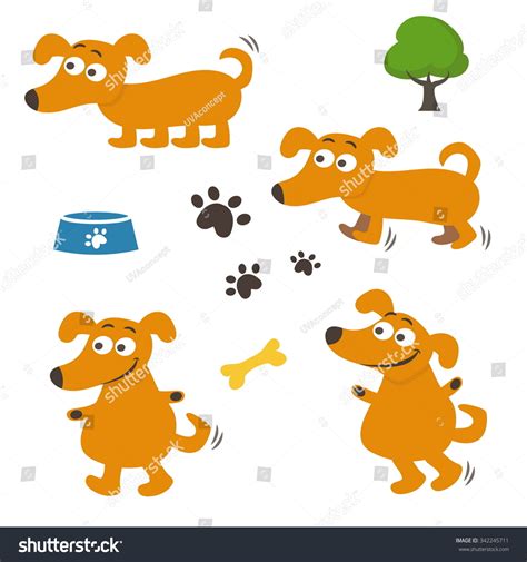 Set Happy Cartoon Dogs Vector Illustration Stock Vector Royalty Free