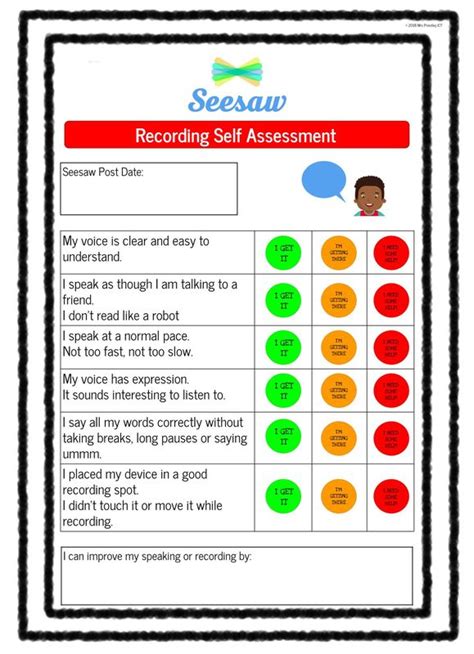 Student Self Assessment Chart