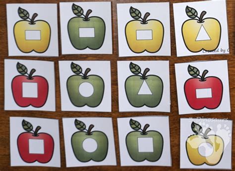 Fun Hand On Apple Shape Sorting Printable 3 Dinosaurs