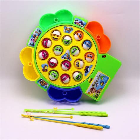 Fishing Game Toy Set With Rotating Board With Music Onoff Switch For