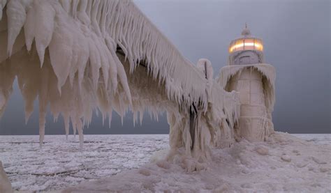 Landscape Lighthouse Ice Storm Ice Wallpapers Hd Desktop And