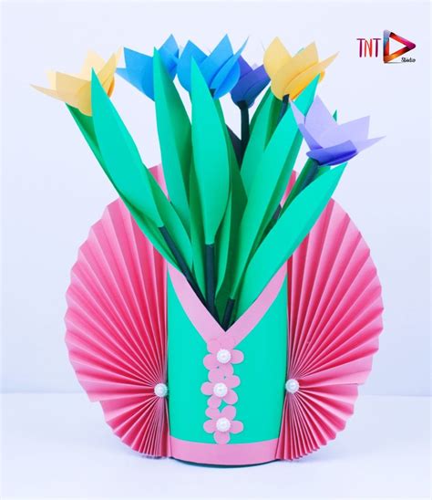 Making Paper Flower Vase Very Easy Diy Beautiful Paper Flowers Pot At