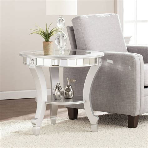 Ladislas Glam Mirrored Round End Table Matte Silver By Ember Interiors