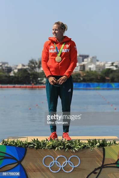 Gold Medalist Danuta Kozak Of Hungary Stands On The Podium During The