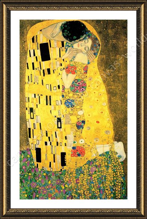 The Kiss Full By Gustav Klimt Framed Canvas Wall Art Giclee Oil